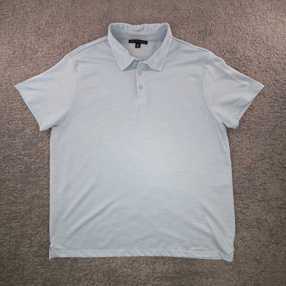 Saks Fifth Avenue Mens XXL Polo Shirt Light Blue Short Sleeve Modal Blend Preppy